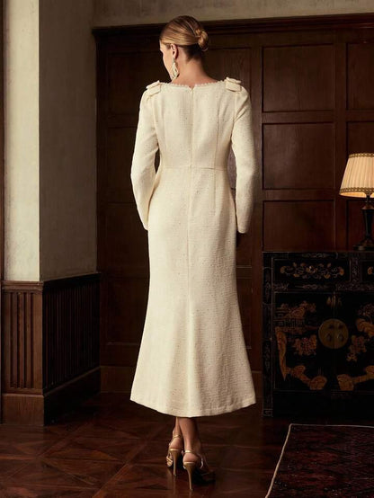 Abito Midi Bouclé,Vintage Anni ‘60,In Pizzo Con Paillettes A Sirena Misure In Foto