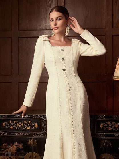 Abito Midi Bouclé,Vintage Anni ‘60,In Pizzo Con Paillettes A Sirena Misure In Foto