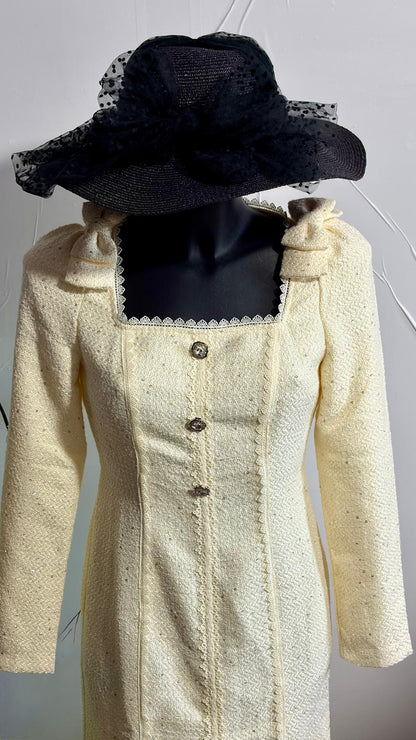 Abito Midi Bouclé,Vintage Anni ‘60,In Pizzo Con Paillettes A Sirena Misure In Foto