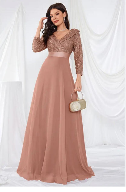 Abito Elegante Con Paillettes & Chiffon Misure nelle Foto