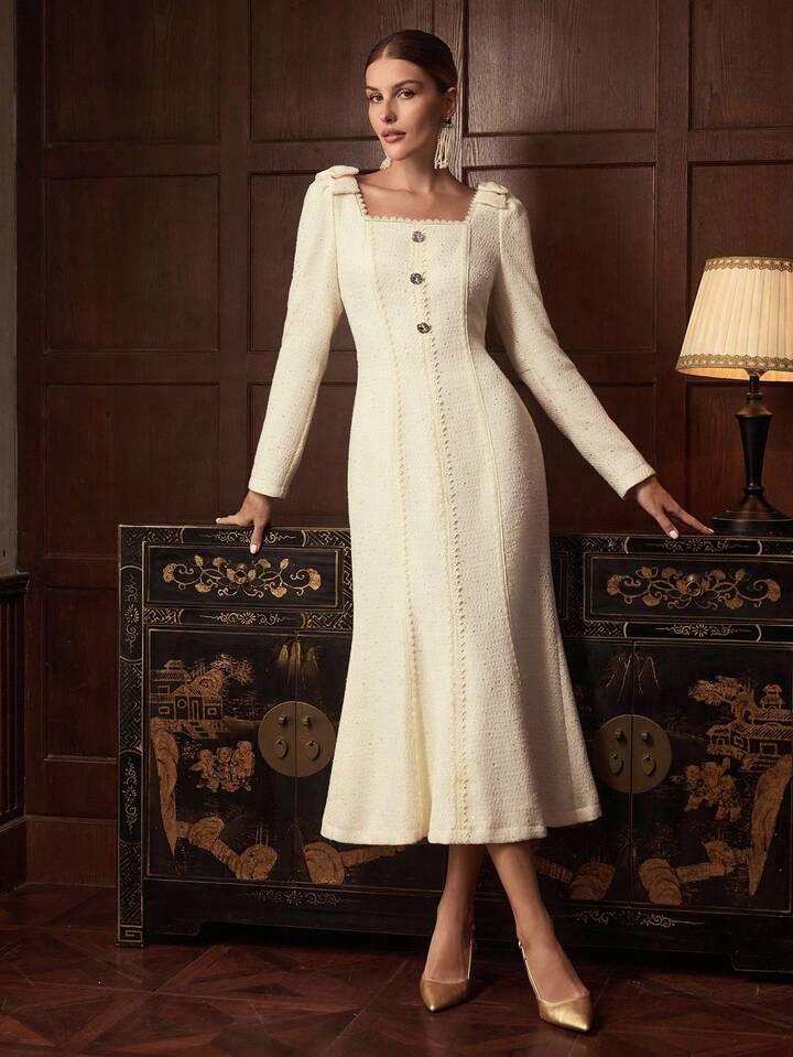 Abito Midi Bouclé,Vintage Anni ‘60,In Pizzo Con Paillettes A Sirena Misure In Foto