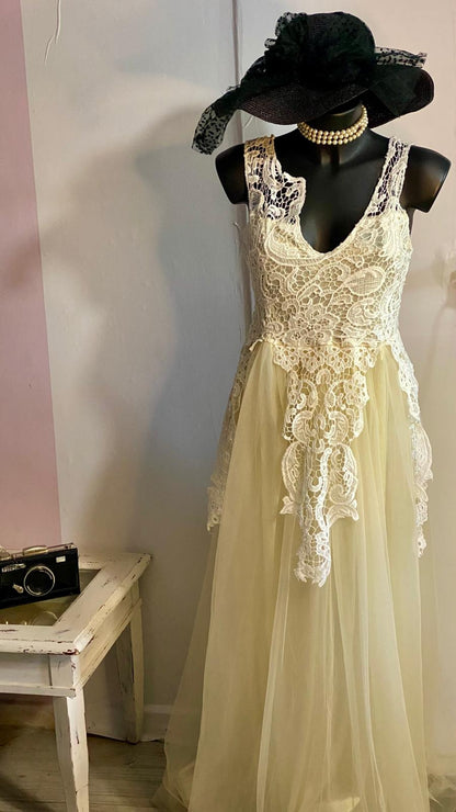 Abito Lungo Da Sposa o Da Sera in Stile Vintage Romantico Misure Nelle Foto