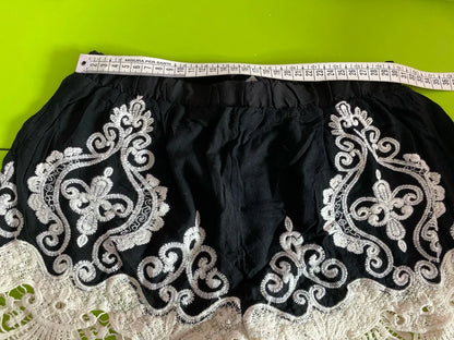 Black bikini with embroidered shorts