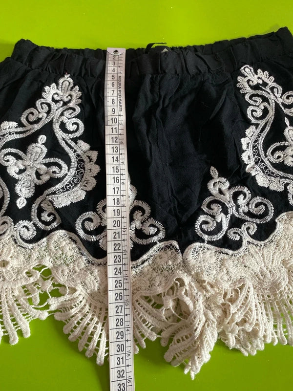 Black bikini with embroidered shorts